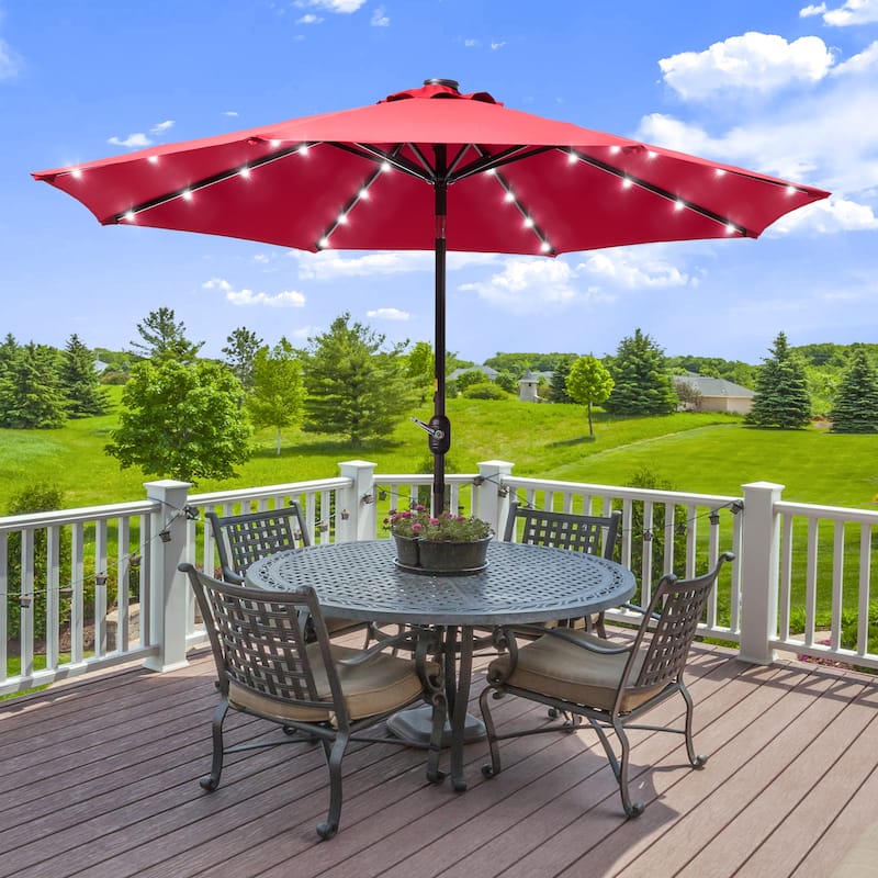 LIVOOSUN LED 9ft Patio Umbrella Market Umbrella Steel Tilt w/Crank
