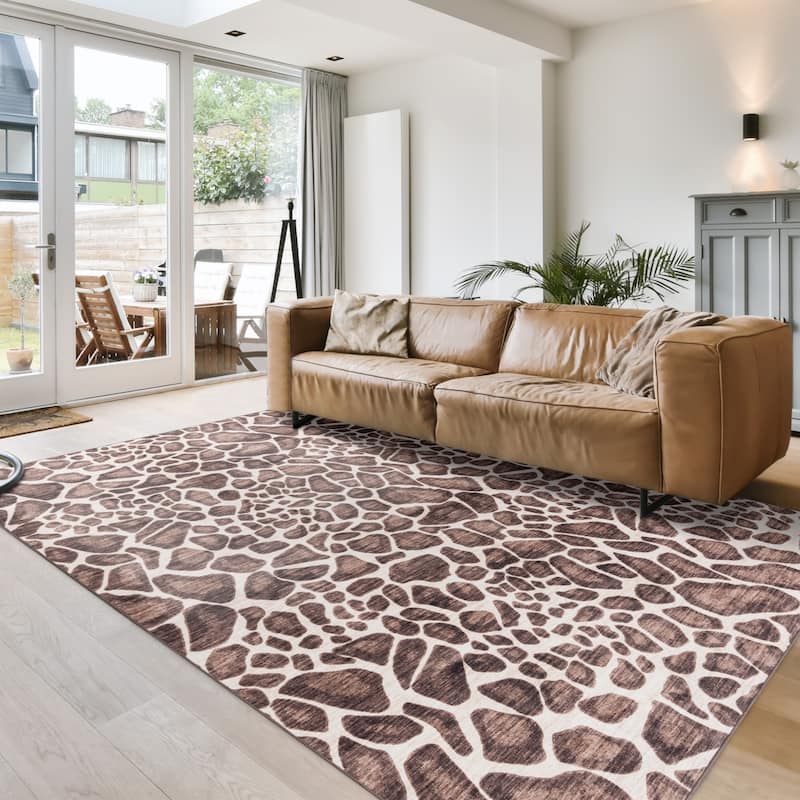 Gertmenian Crystal Print Washable Digital Printed Flat Pile Polyester Slip Resistant Area Rug Collection - 6' x 9' - Gavin