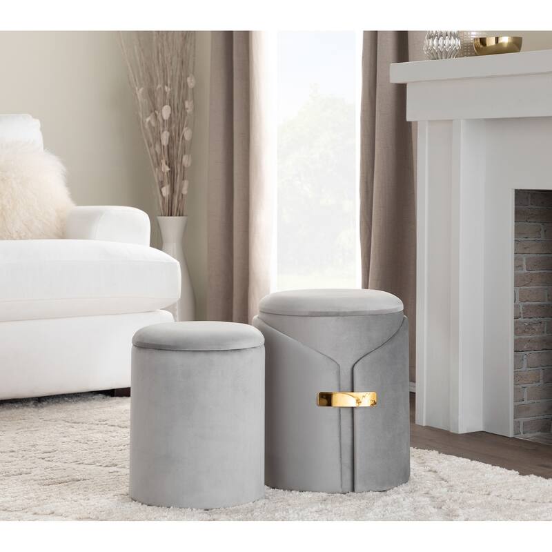 Dahlia Contemporary/Glam Nesting Ottoman Set in Velvet with Gold Metal Accent Pieces by LumiSource
