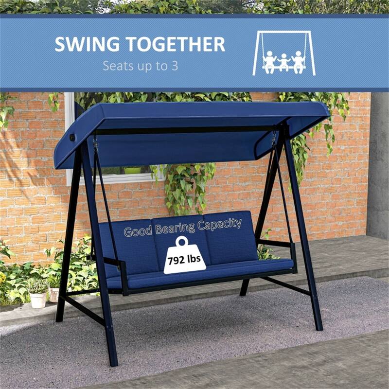 3-Seater Outdoor Patio Swing Chair with Adjustable Canopy - 78.75" W x 49.25" D x 69" H