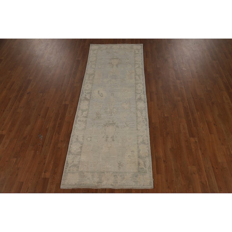 Hand Knotted Oriental 100% Wool Carpet Transitional All-Over Beige & Ivories Oushak Runner Rug - 8' 4'' X 3' 0''