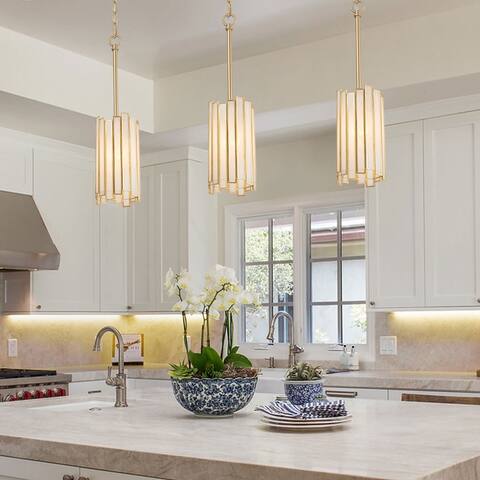 Modern Gold Black 1-Light Cylinder Adjustable Glass Kitchen Island Small Pendant Lights for Dining Room