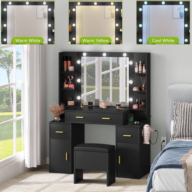 Moasis Vanity with Built-In Outlets and Lighted Mirror - 55.1'' H X 43.3'' L X 15.74'' W