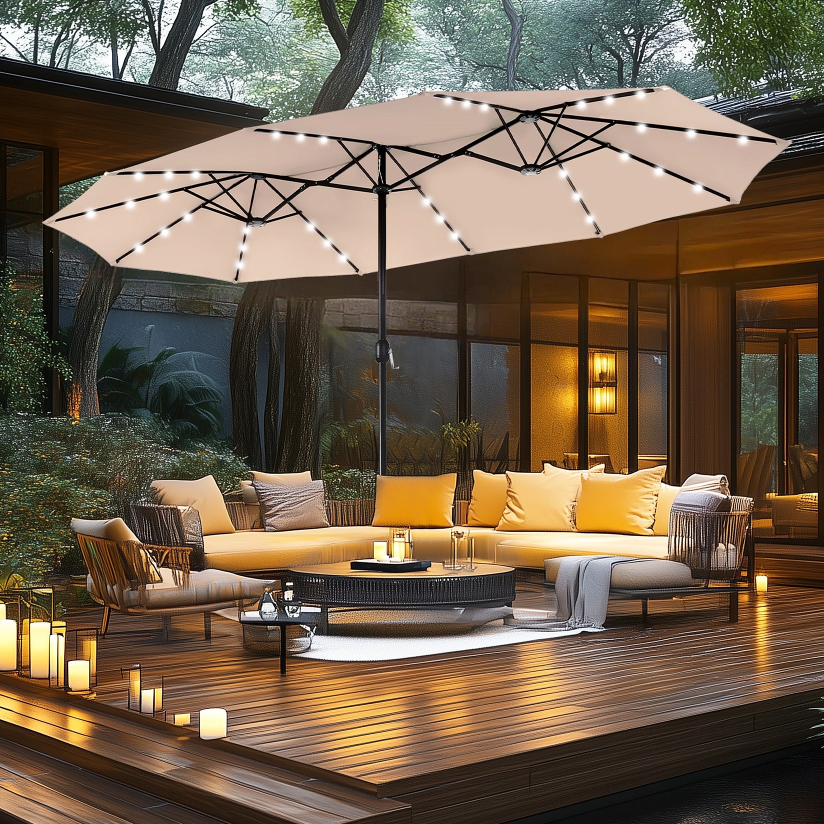 best choice 15x9 twin patio market umbrella Products 7.5ft Heavy-Duty Outdoor w/ Push Button Tilt, Easy Crank 12 reliable sturdy steel ribs can provide strong and durable support for the umbrella canopy Westintrends 15 x 9 ft
