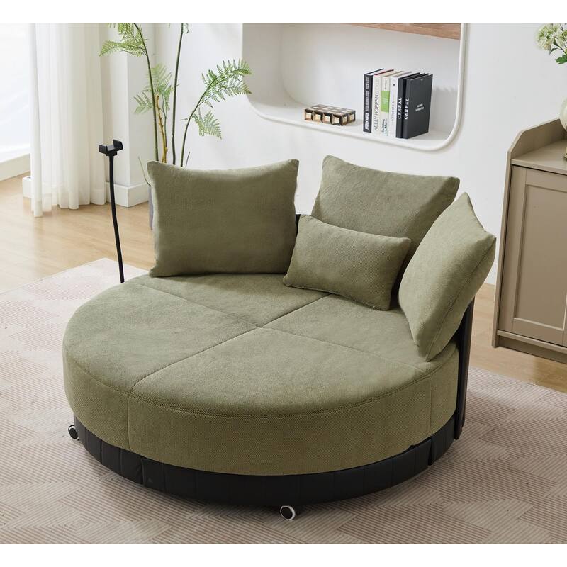52.75" W Oversized Round Accent Chair 360° Swivel Barrel Chair with Wheels & Adjustable Phone Stand