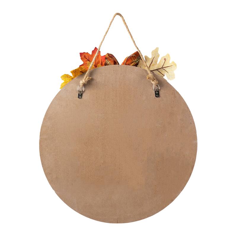 Glitzhome 15"D Hello Fall Wooden Pumpkins Word Sign with Floral Door Hanger