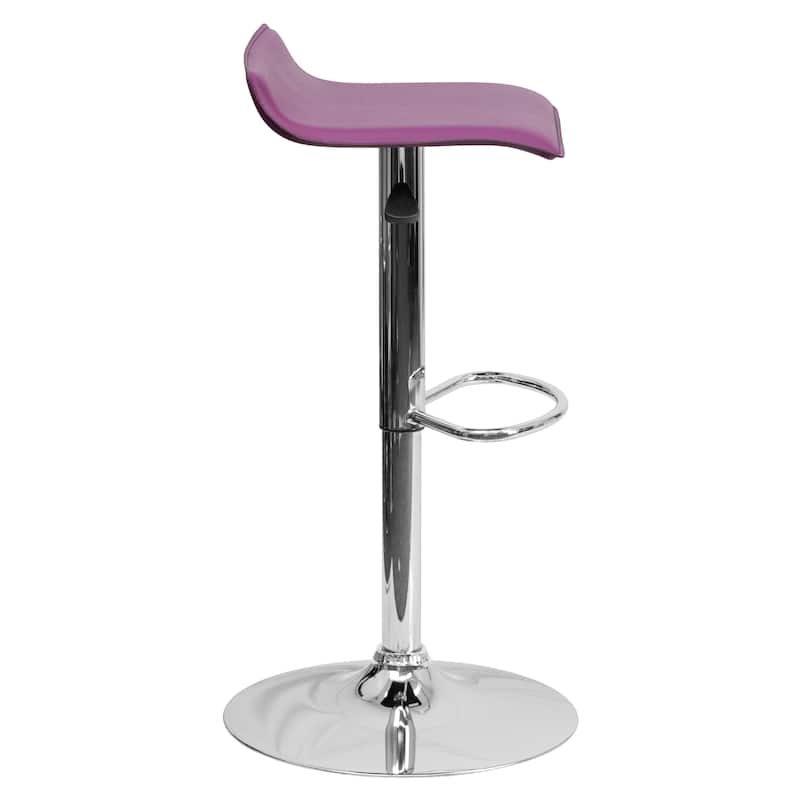 2 Pack Contemporary Vinyl Adjustable Height Barstool with Solid Wave Seat - 15"W x 15"D x 25.5" - 34"H