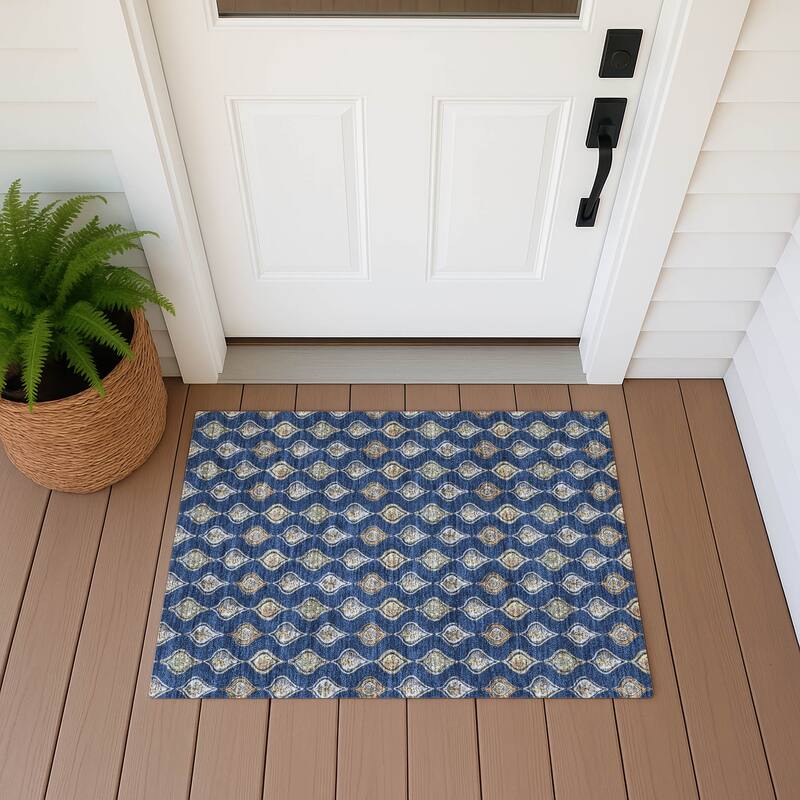 Machine Washable Indoor/ Outdoor Casual Greenwood Chantille Rug - Navy - 1'8" x 2'6"