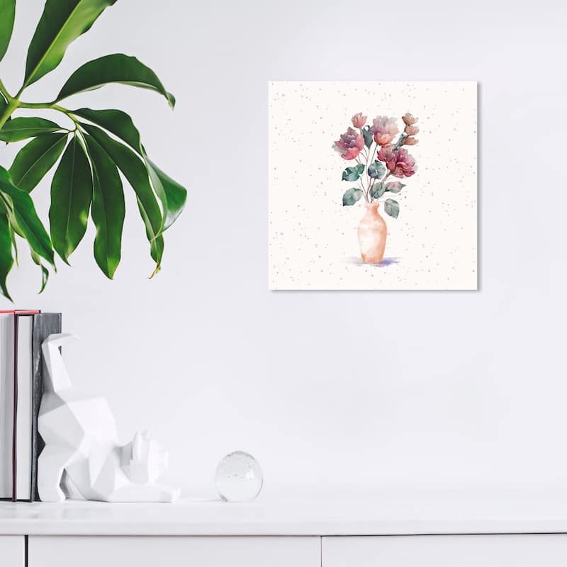 Wynwood Studio Canvas Floral and Botanical Flores y un Jarrón Pink and Rose Pink Farmhouse Wall Art Canvas Print - 12 x 12