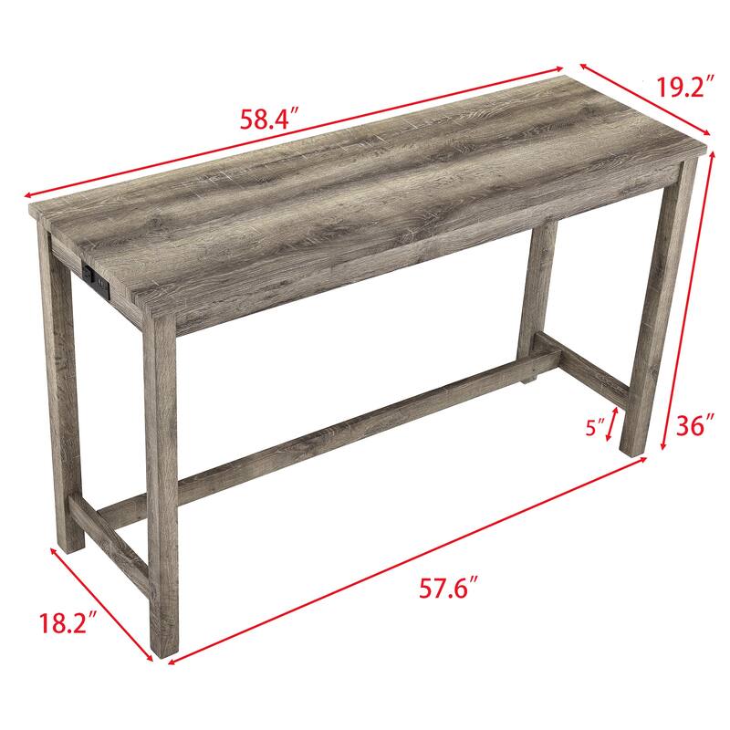 Roomfitters 4-Piece Bar Table Set with Power Outlet, Industrial Counter Height Dining Table with Stools for Kitchen