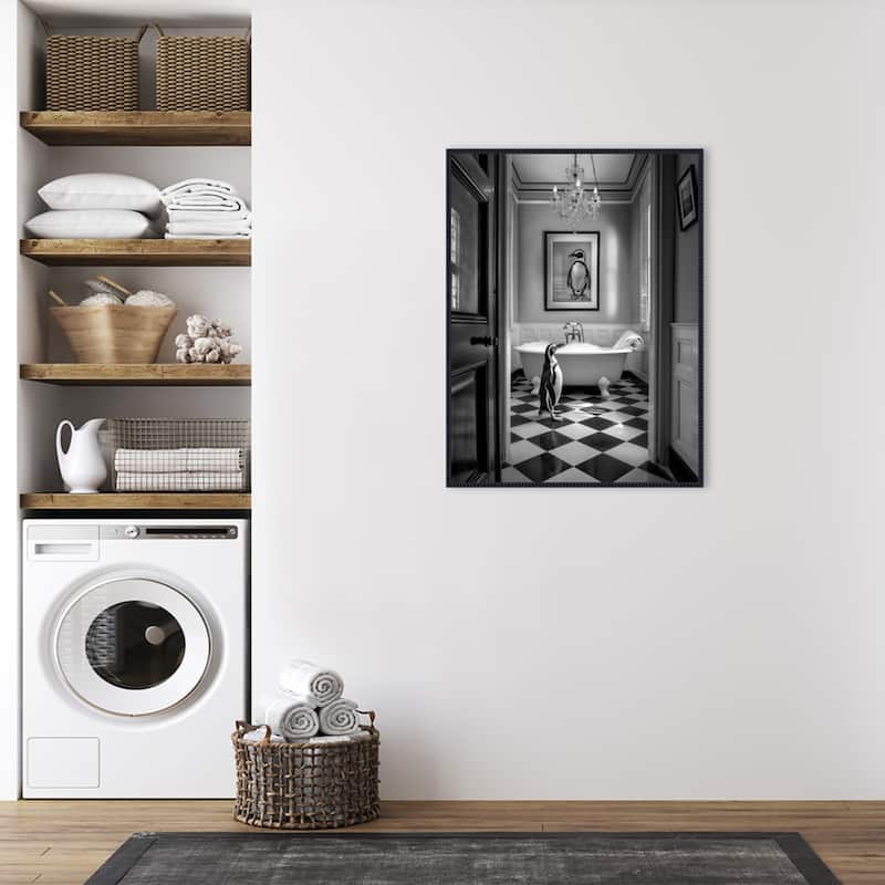 Penguin Bath Time by Niky Rahner Framed Canvas Wall Art