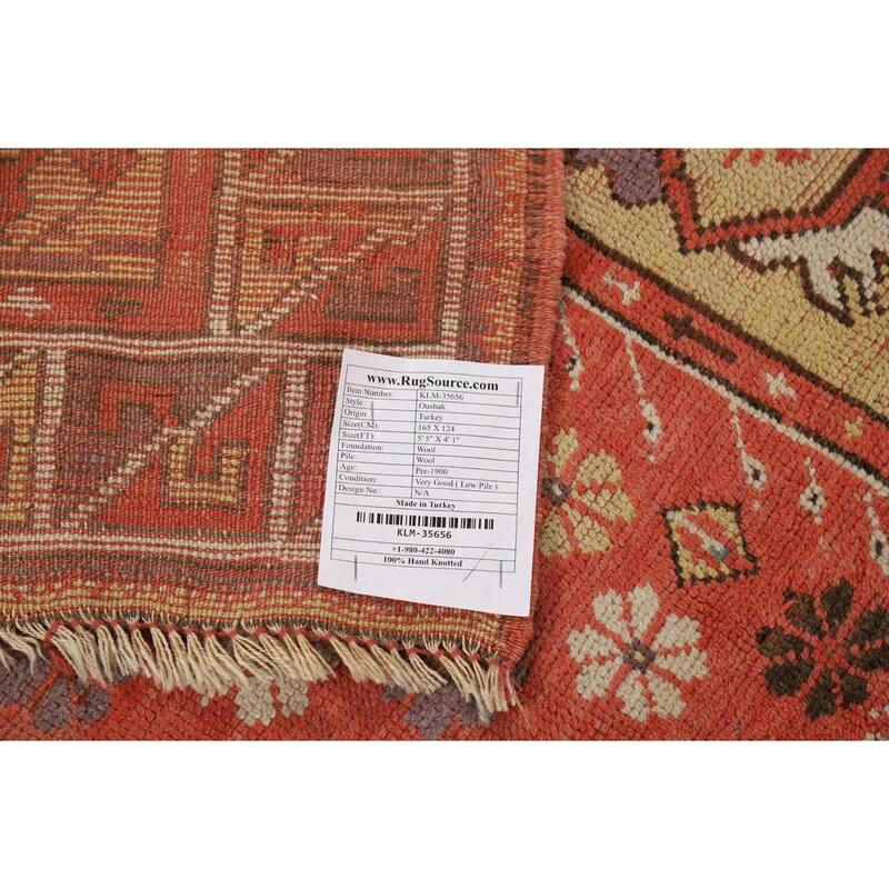 Pre-1900 Antique Vegetable Dye Oushak Turkish Wool Carpet - 4'1"x 5'5"