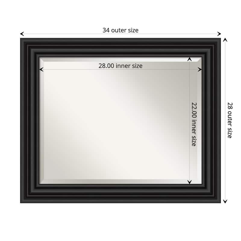 Beveled Bathroom Wall Mirror - Colonial Black Frame - Outer Size: 34 x 28 in