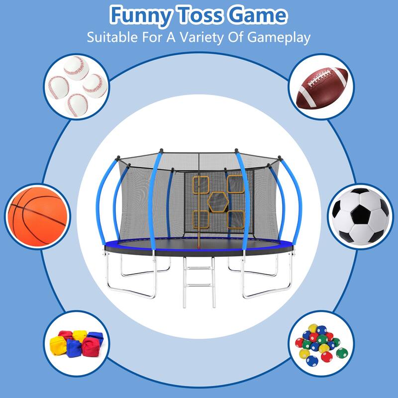 12FT Trampoline, Outdoor Trampolines for Kids and Adults, Recreational Trampoline with Enclosure Net Ladder