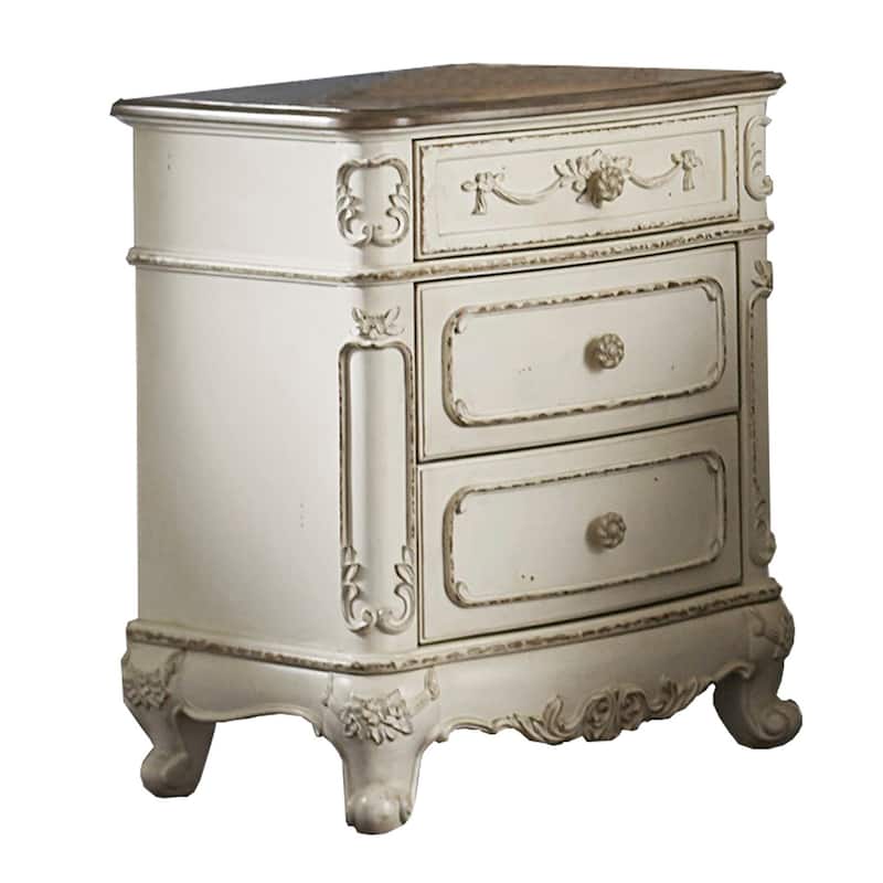 Prin 3 Pc Full Size Bedroom Set, Ornate Carvings, Antique White, Traditional