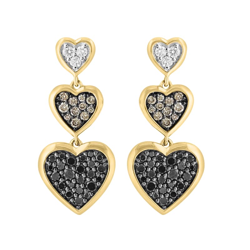 EFFY 14K Yellow Gold Diamond, Black Diamond, and Espresso Diamond Earrings