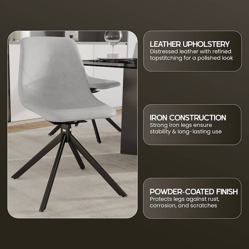 Markley Leather Dining Chair 360 Degree Swivel with Iron legs Modern Accent Side Chair
