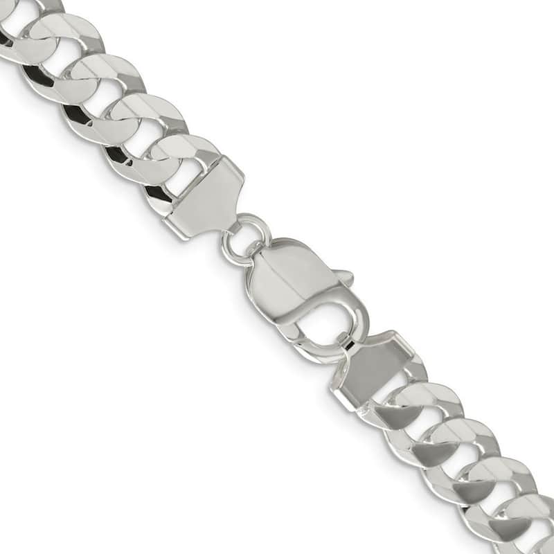 Curata 925 Sterling Silver 9.75mm Concave Beveled Curb Chain Necklace for Men