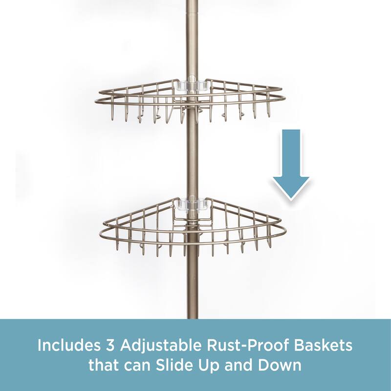 Kenney® 3Tier Stainless Steel Spring Tension Shower Corner Pole Caddy