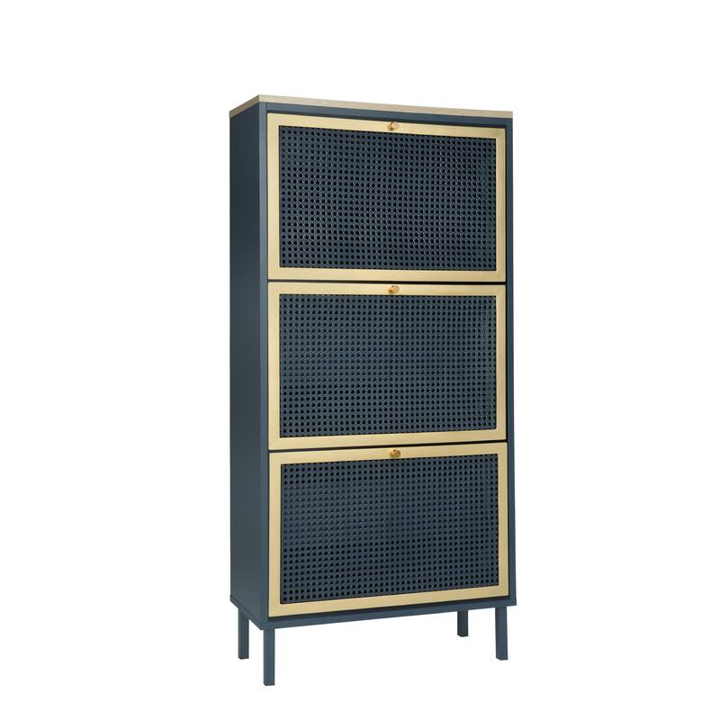 3 Metal Door Shoe Rack, Freestanding Modern Shoe Storage Cabinet, Metal rattan, for Entryway