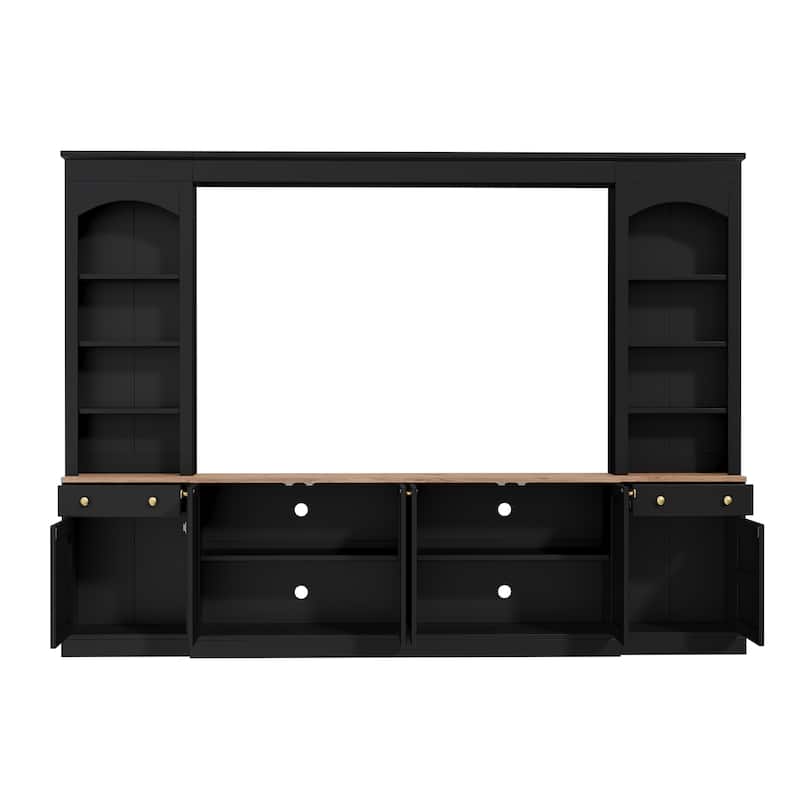 Farmhouse Arched Entertainment Center Wall Unit with Bookshelf,for TVs Up to 70",106"Multi-Functional Media Console with Drawer