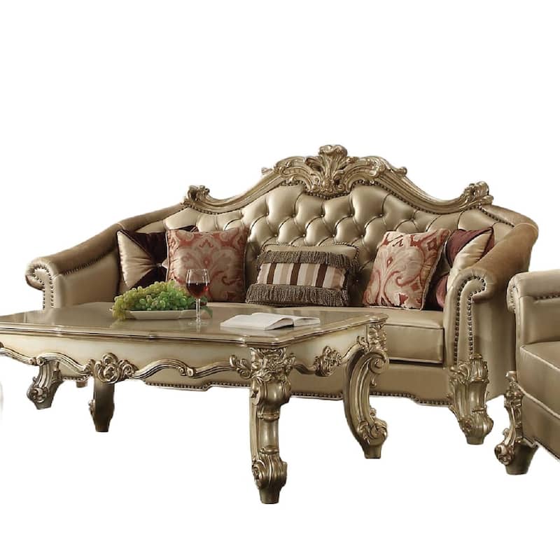 Casada Bone and Gold Patina Sofa with 5-Pillows