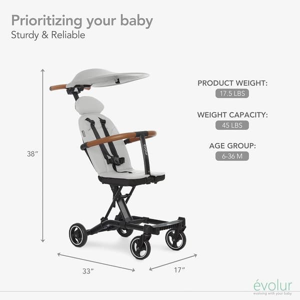 dimension image slide 1 of 3, Evolur Cruise Rider Stroller With Canopy