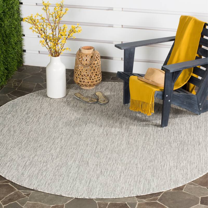 SAFAVIEH Courtyard Consilia Outdoor Waterproof Patio Backyard Rug - 6'7" Round - Grey/Turquoise