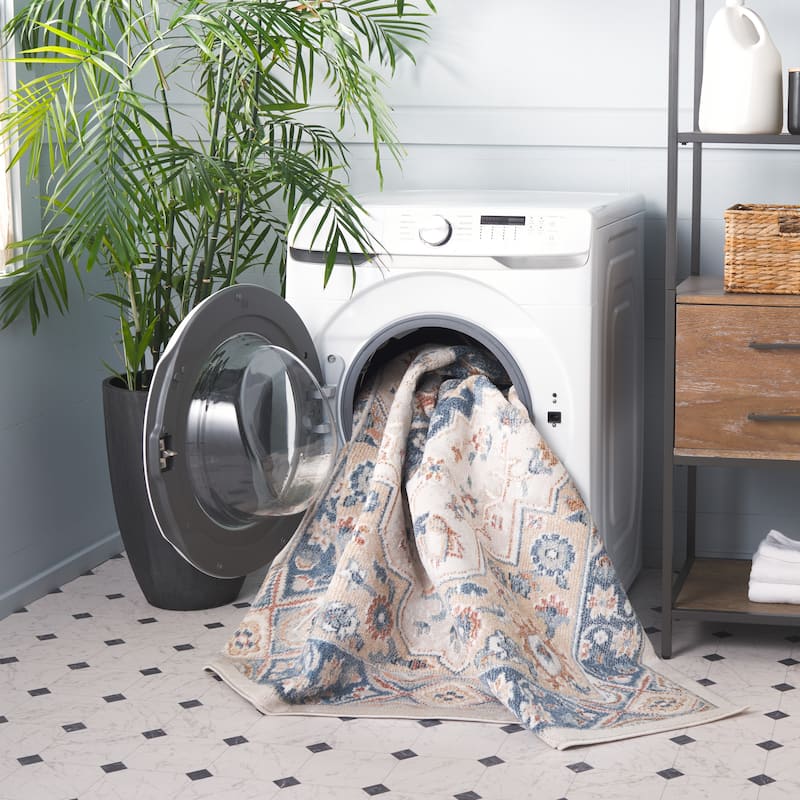 SAFAVIEH Blair Jonica Machine Washable Rug - 2'2" x 8' Runner - Ivory/Blue