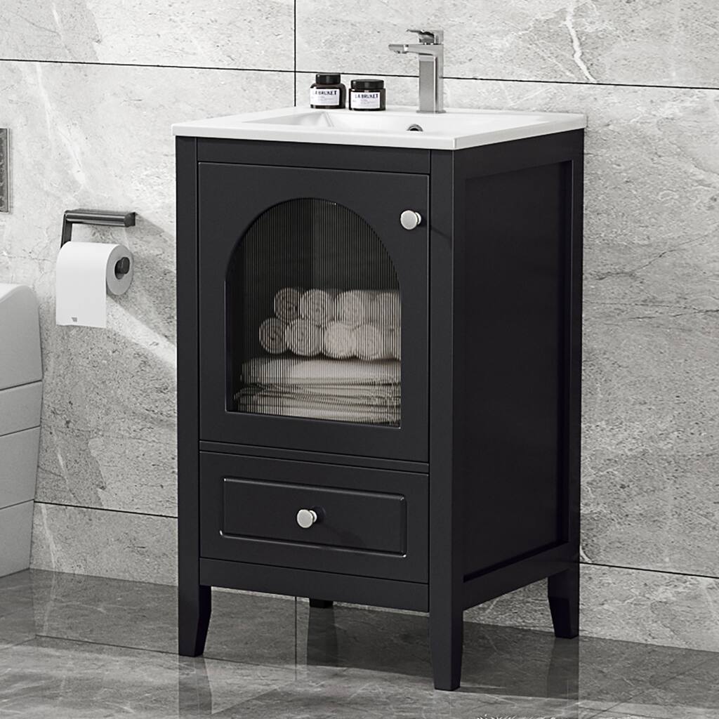 Modern Black Bathroom Vanity with Painted Finish, Soft-Closing Door, and Single Faucet Hole - 20in L