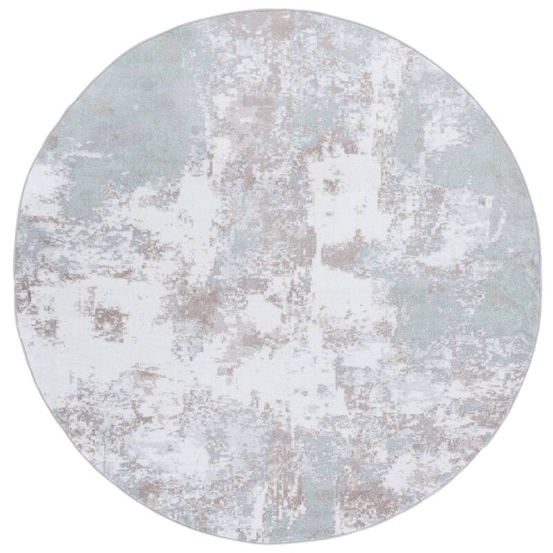 SAFAVIEH Bayside Machine Washable Drahusa Modern Abstract Rug - 6'7" Round - Green/Ivory