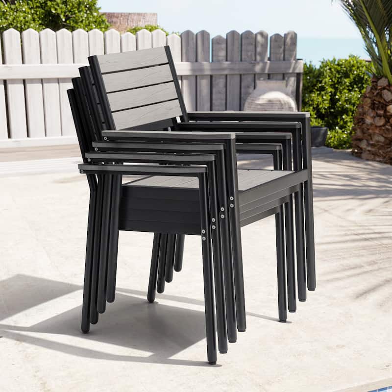 Outdoor Patio Dining Chairs Modern Aluminum Stackable Armchairs - See Picture