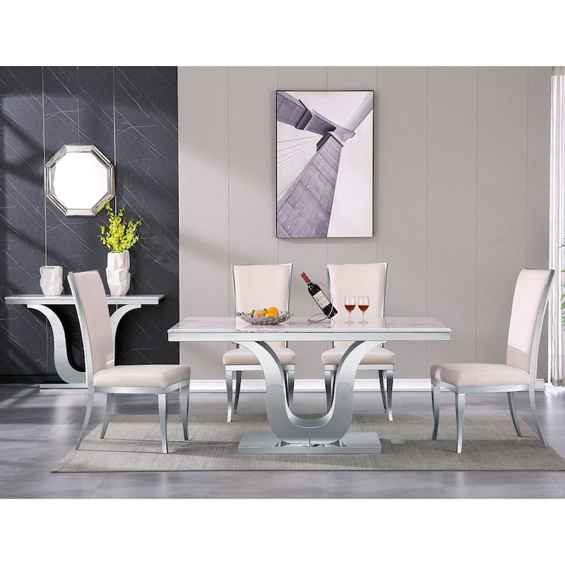 Luxury dining table with Polish Stainless Steel Metal U-Base