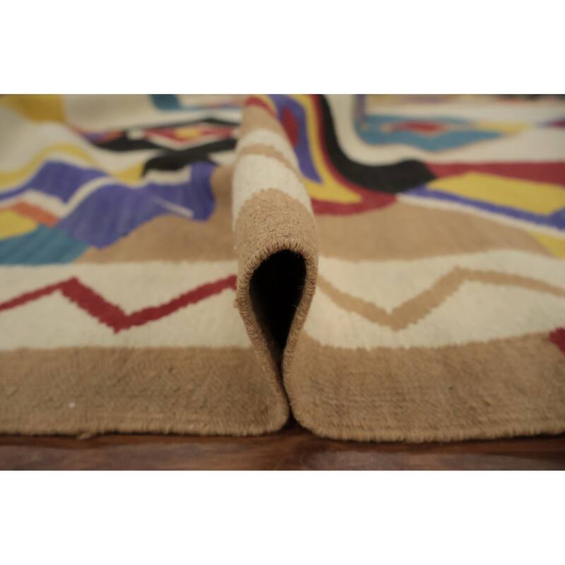 Hand Woven Oriental 100% Wool Carpet Southwestern Modern Beige & Ivories Kilim Runner Rug - 18' 1'' X 5' 5''