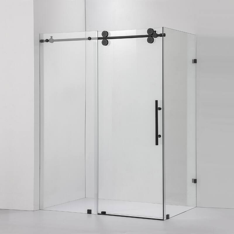 Villena 60" W x 78" H Single Sliding Shower Enclosure,Matt Black - 60 inches