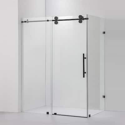 Villena 60" W x 78" H Single Sliding Shower Enclosure,Matt Black - 60 inches