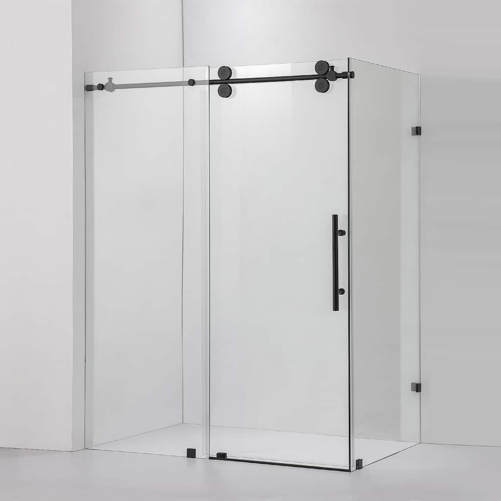 Villena 60" W x 78" H Single Sliding Shower Enclosure,Matt Black - 60 inches