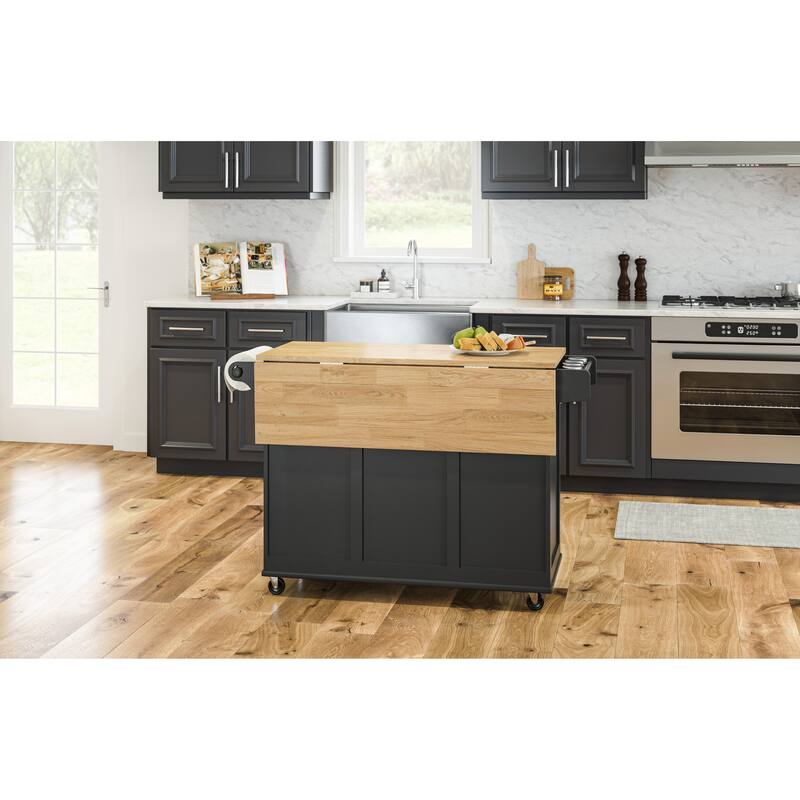 3-Drawer Drop Leaf Kitchen Cart with Wood Top by Homestyles