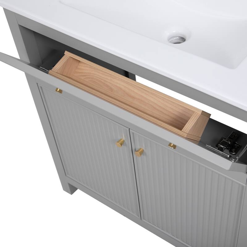 Roomfitters 30" Vanity with Ceramic Sink, Freestanding Cabinet with Soft Closing Doors, Modern Bathroom Design, Grey
