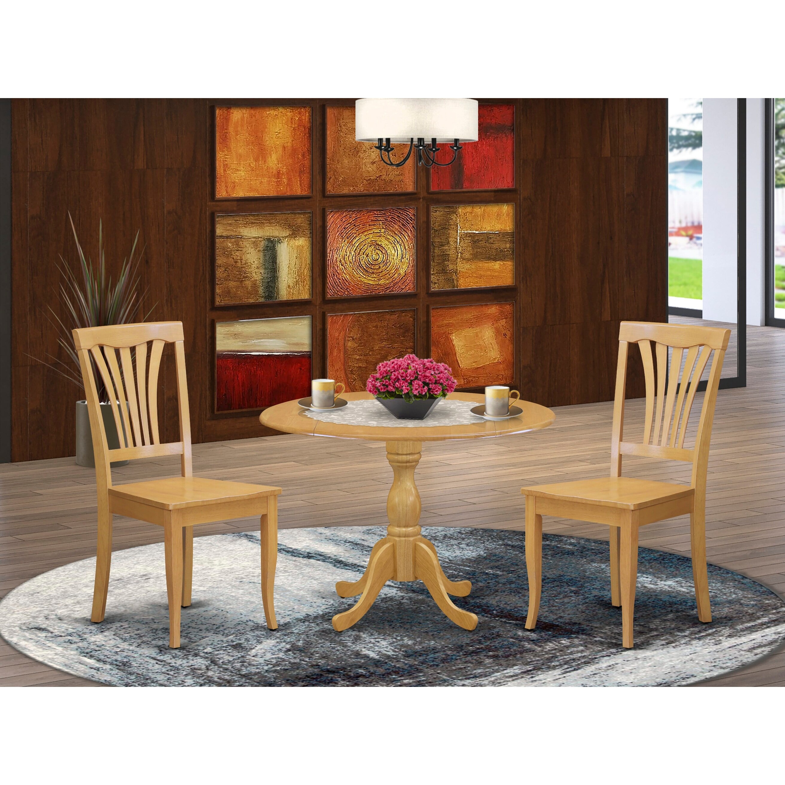 East West Furniture 3 Piece Kitchen Table Set Contains a Round