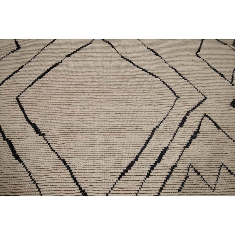 Beige Moroccan Oriental Area Rug Handmade Wool Carpet - 7'0"x 10'11"
