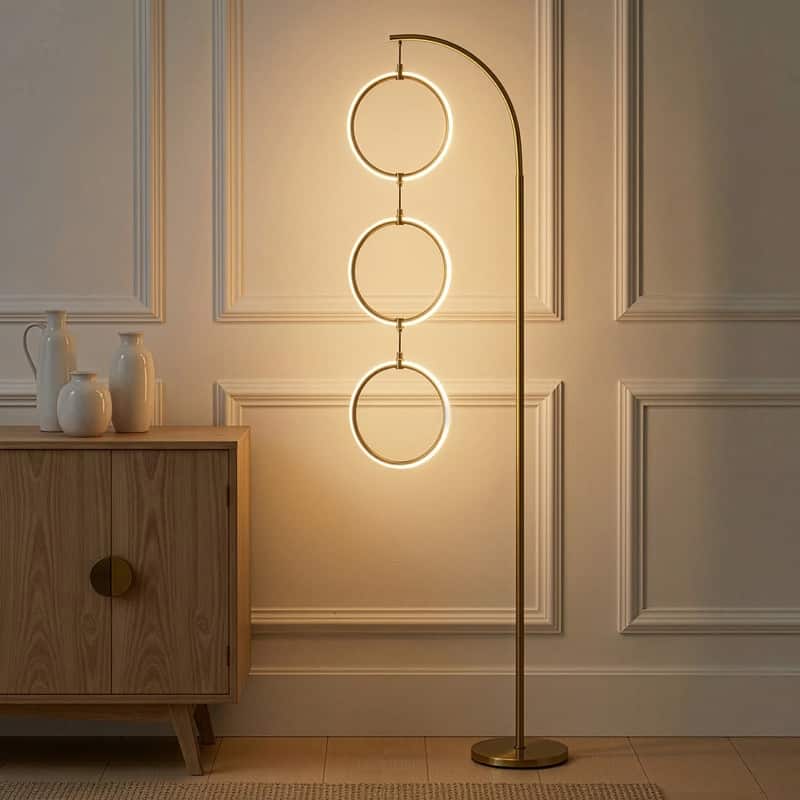 Brightech Nova 74 in. Industrial 3 Ring Light LED Super Bright Floor Lamp with 3-Way Dimmer