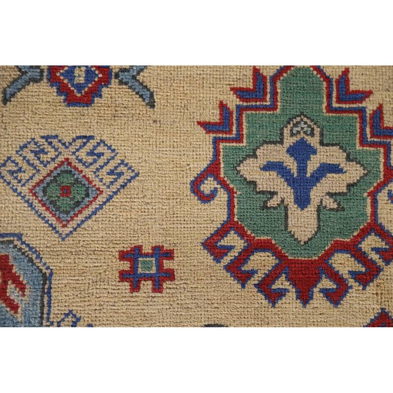 Hand Knotted Oriental 100% Wool Carpet Traditional Geometric Peach Kazak Area Rug - 9' 9'' X 6' 8''