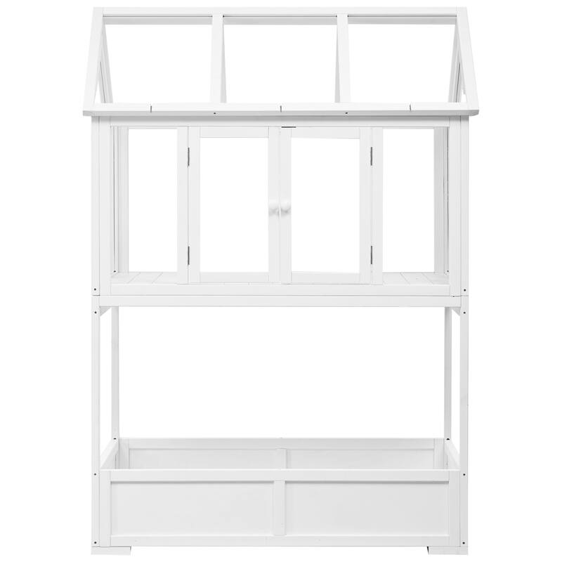 Garden Wood Portable Cold Frame with Movable Wheels Mini Greenhouse with Openable Roof and Storage Box