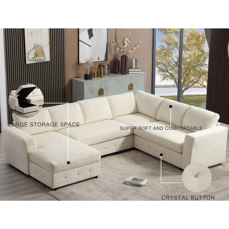 110.75" Chenille U-Shaped Modular Sofa with Storage