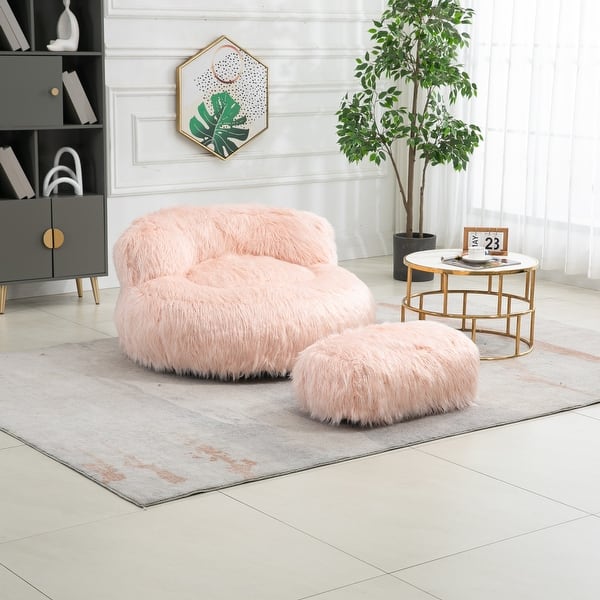 pink fluffy stool for dressing table Costway Luxury Faux Fur Stool Ottoman Fluffy Footrest Accent Dressing Table Chair Metal Legs Dressing Living Bedroom Pink