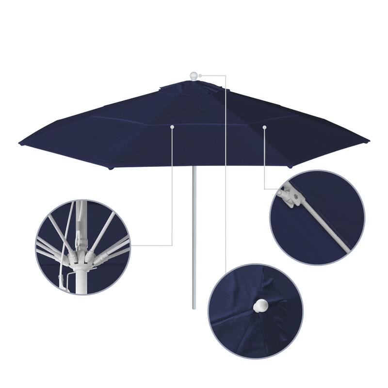 California Umbrella 11' Rd Aluminum Frame, Fiberglass Rib Market Umbrella, Push Open, White Finish, Pacifica Fabric