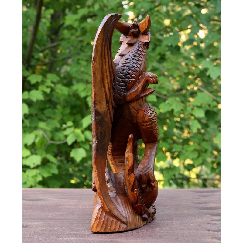 Wooden Handmade Skyrim Dragon Statue Sculpture Handcrafted Gift Art Home Decor Figurine Accent Decoration Artwork Hand Carved