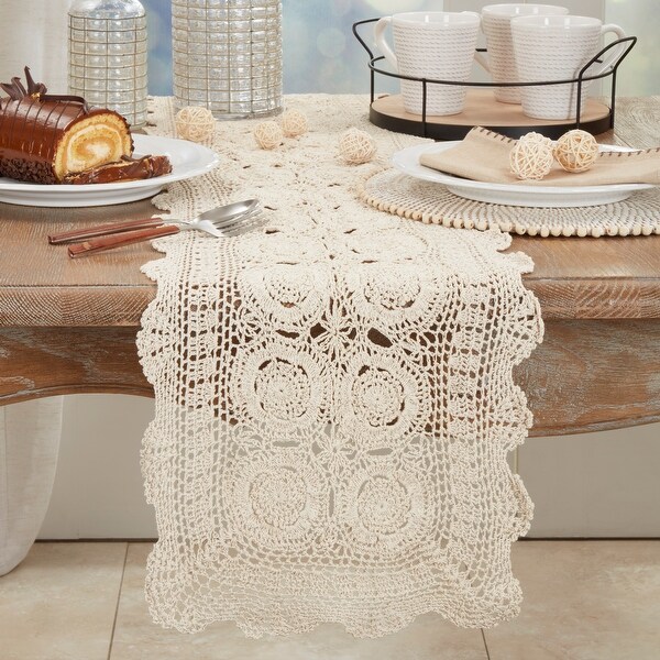 専用ページです Nordic Beige Crochet Lace Table Runner with Tassel Cotton Wedding