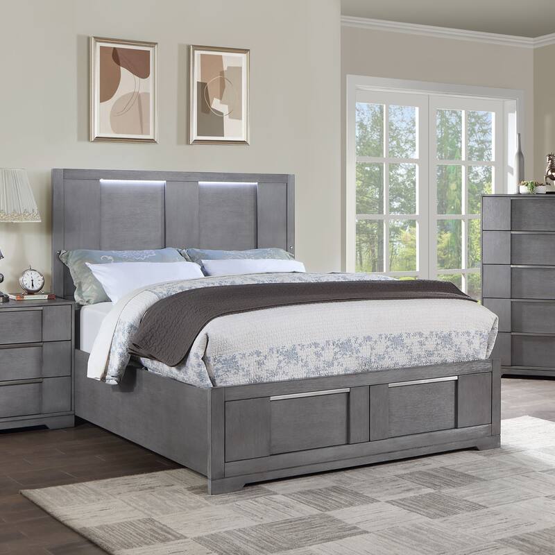 Furniture of America Tona Contemporary Grey Wood Storage Platform Bed with LED Lights - King